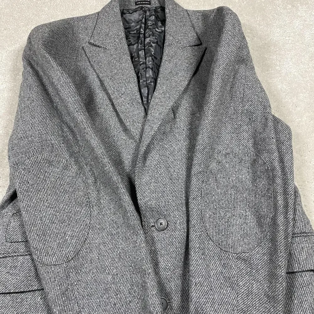 Joseph Abboud Sport Coat Mens 42L Gray Herringbone Wool Elbow Patches Ivy Prep